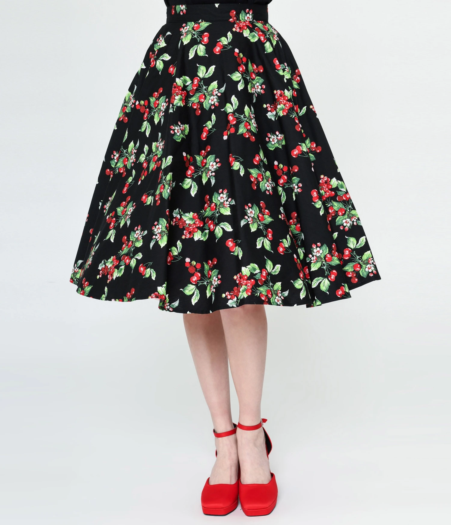 Hell Bunny Black & Cherry Print Swing Skirt - Image 2