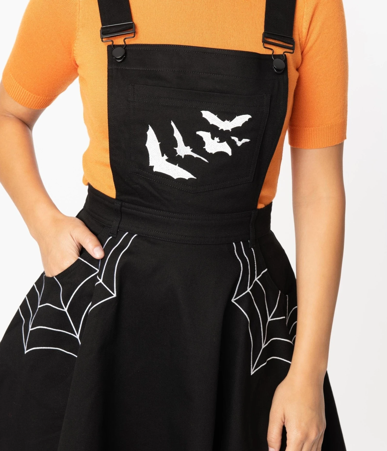 Hell Bunny Black Spiderweb & Bats Miss Muffet Pinafore Dress - Image 3