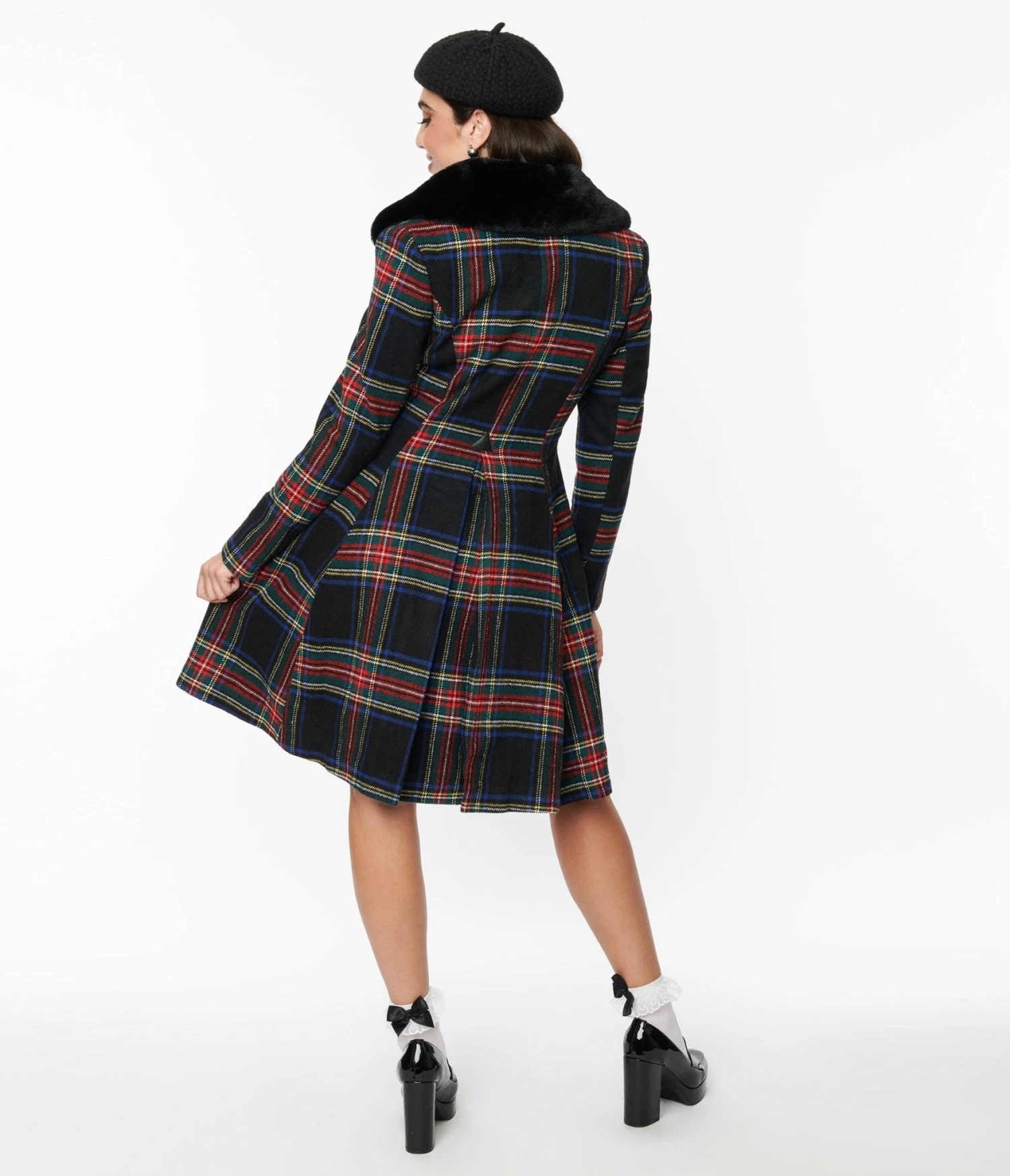 Hell Bunny Black Tartan Forester Coat - Image 3