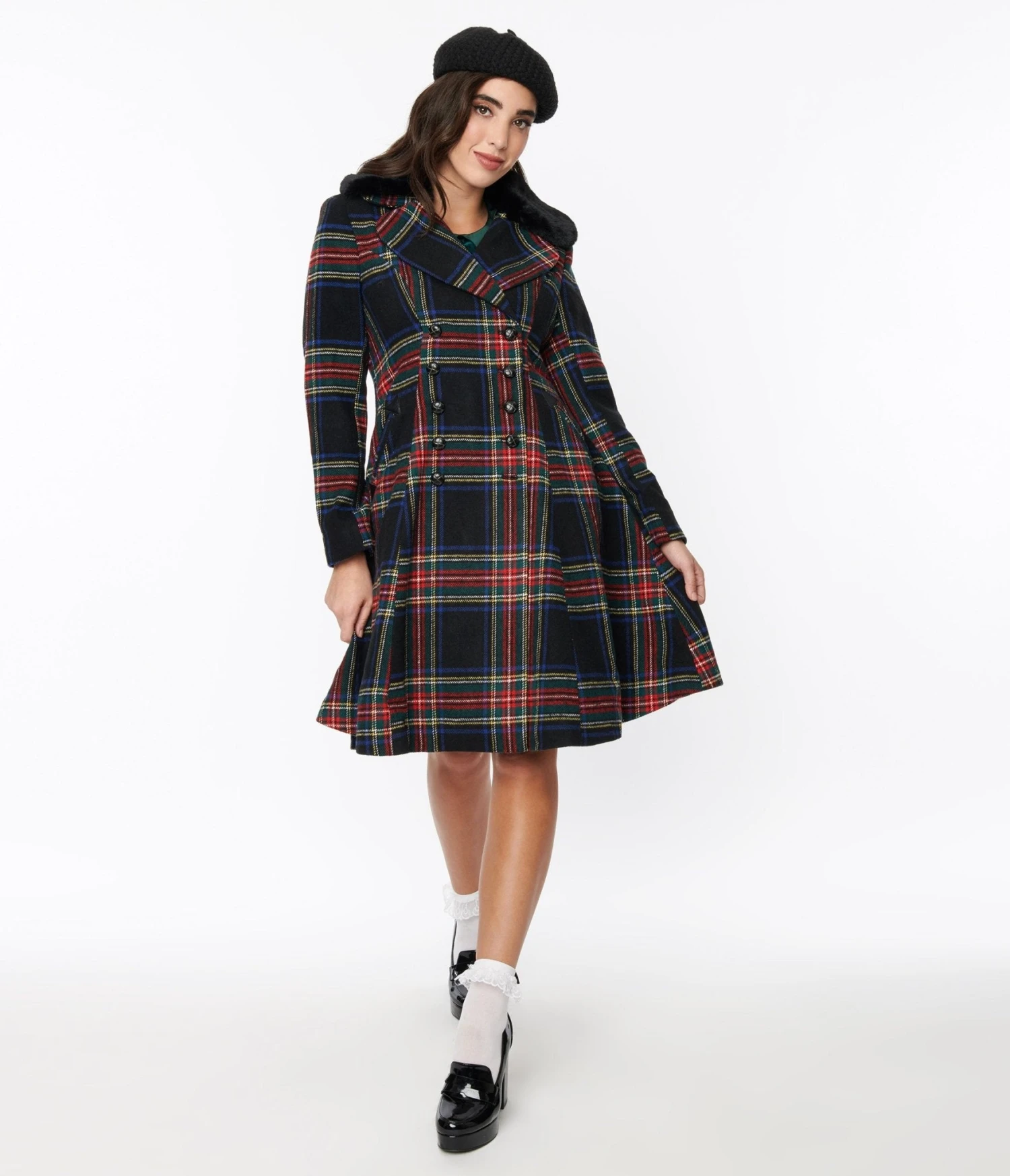 Hell Bunny Black Tartan Forester Coat - Image 2