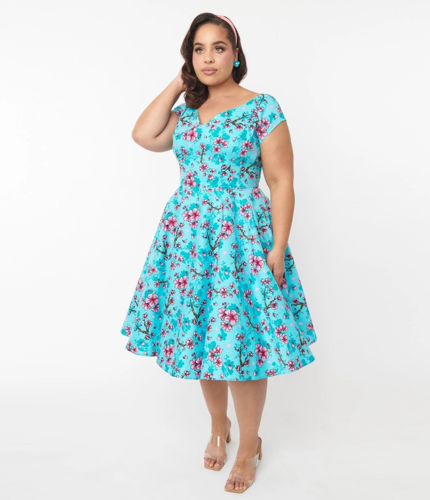 Hell Bunny Blue & Pink Floral Louella Dress - Image 5