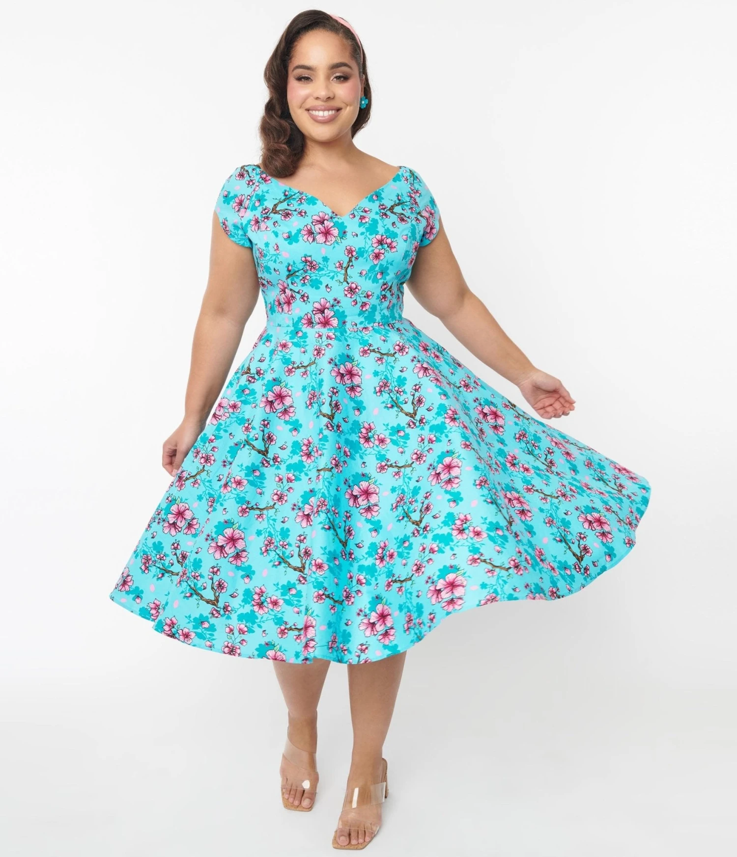 Hell Bunny Blue & Pink Floral Louella Dress - Image 4
