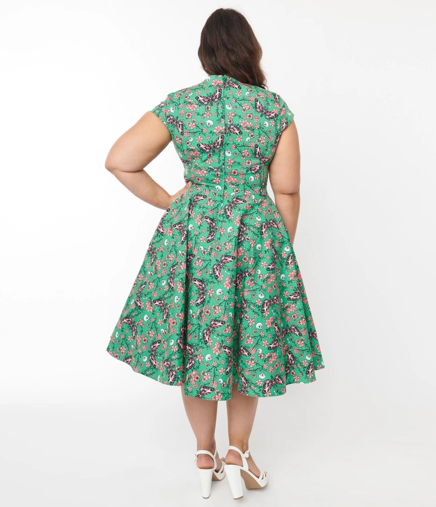 Hell Bunny Green Skeleton & Moths Floral Madilynn Midi Dress - Image 3