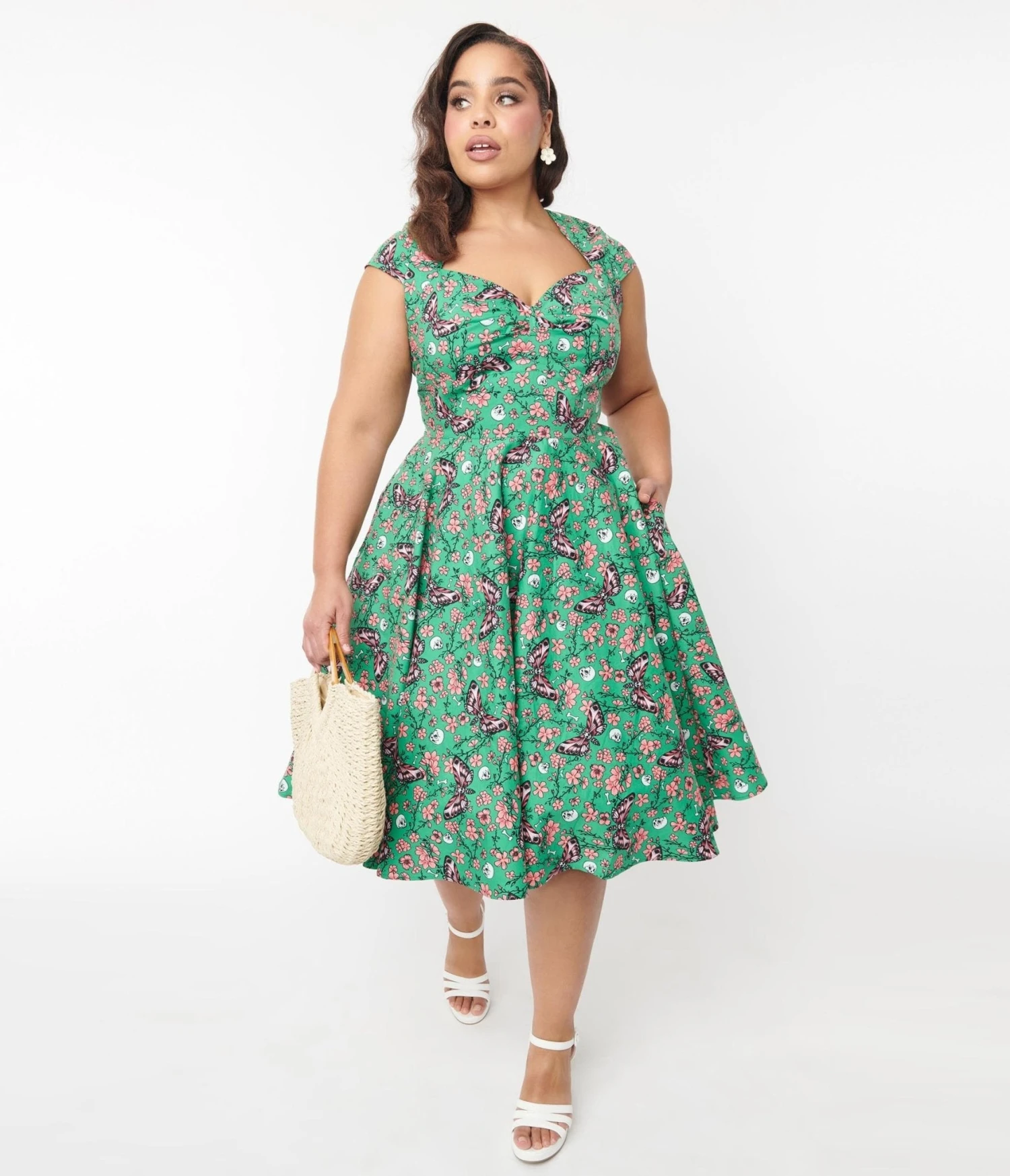 Hell Bunny Green Skeleton & Moths Floral Madilynn Midi Dress - Image 4