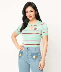 Hell Bunny Mint Stripe Berry Knit Top