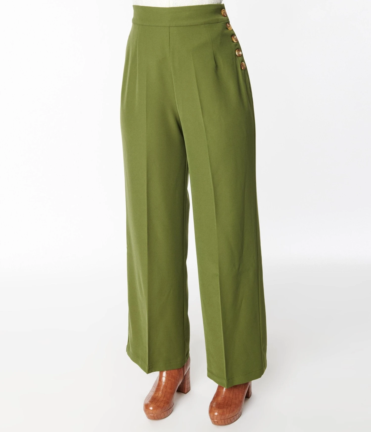 Hell Bunny Moss Green Ginger Trousers - Image 2