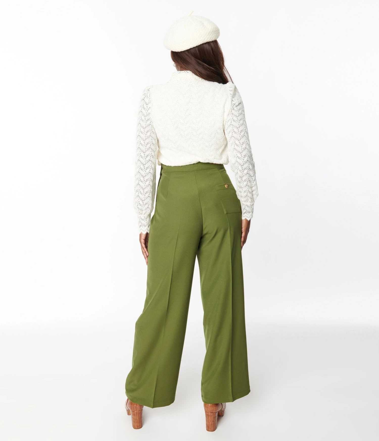 Hell Bunny Moss Green Ginger Trousers - Image 3