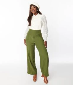 Hell Bunny Moss Green Ginger Trousers