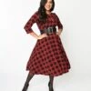 Hell Bunny Red & Black Heart Plaid Date Night Swing Dress