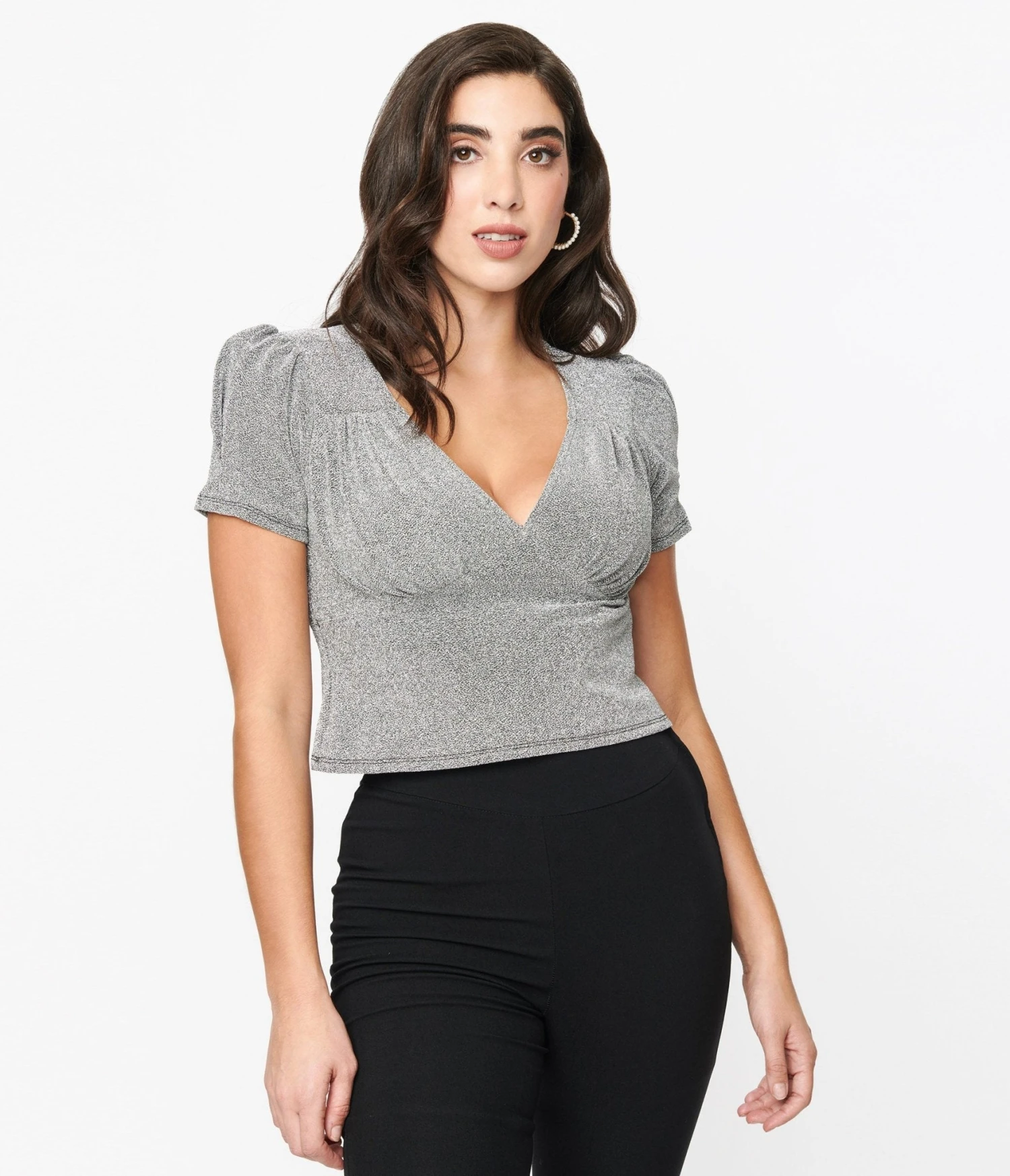 Hell Bunny Silver Lurex Loco Motion Top - Image 2