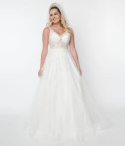 Ivory Floral Lace & Tulle Wedding Ball Gown