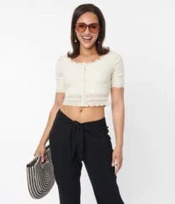 Ivory Scallop Lace Knit Crop Top