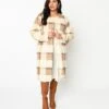 Ivory & Tan Plaid Faux Fur Long Cardigan