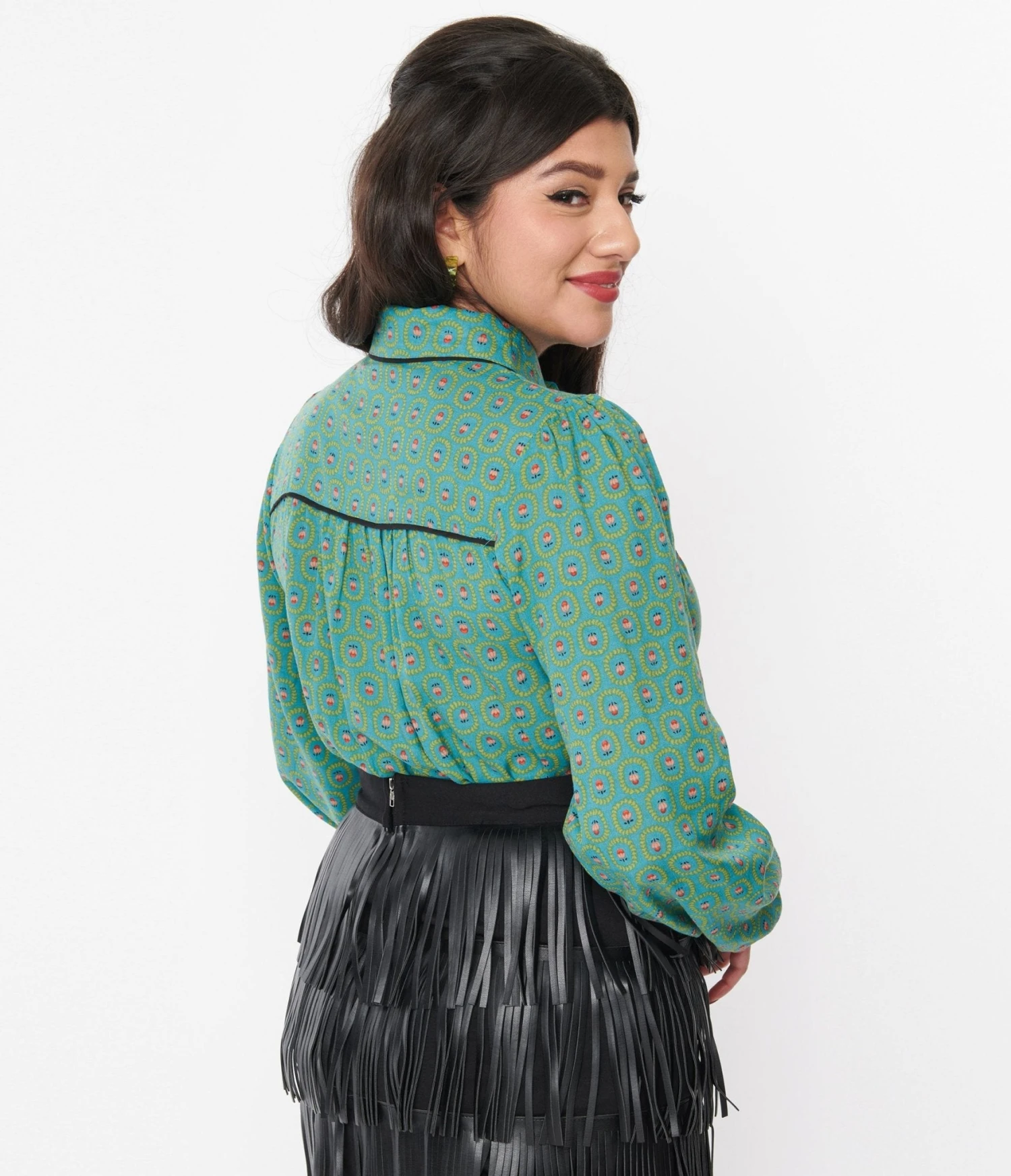 Jade Blue Floral Paisley Blouse - Image 3