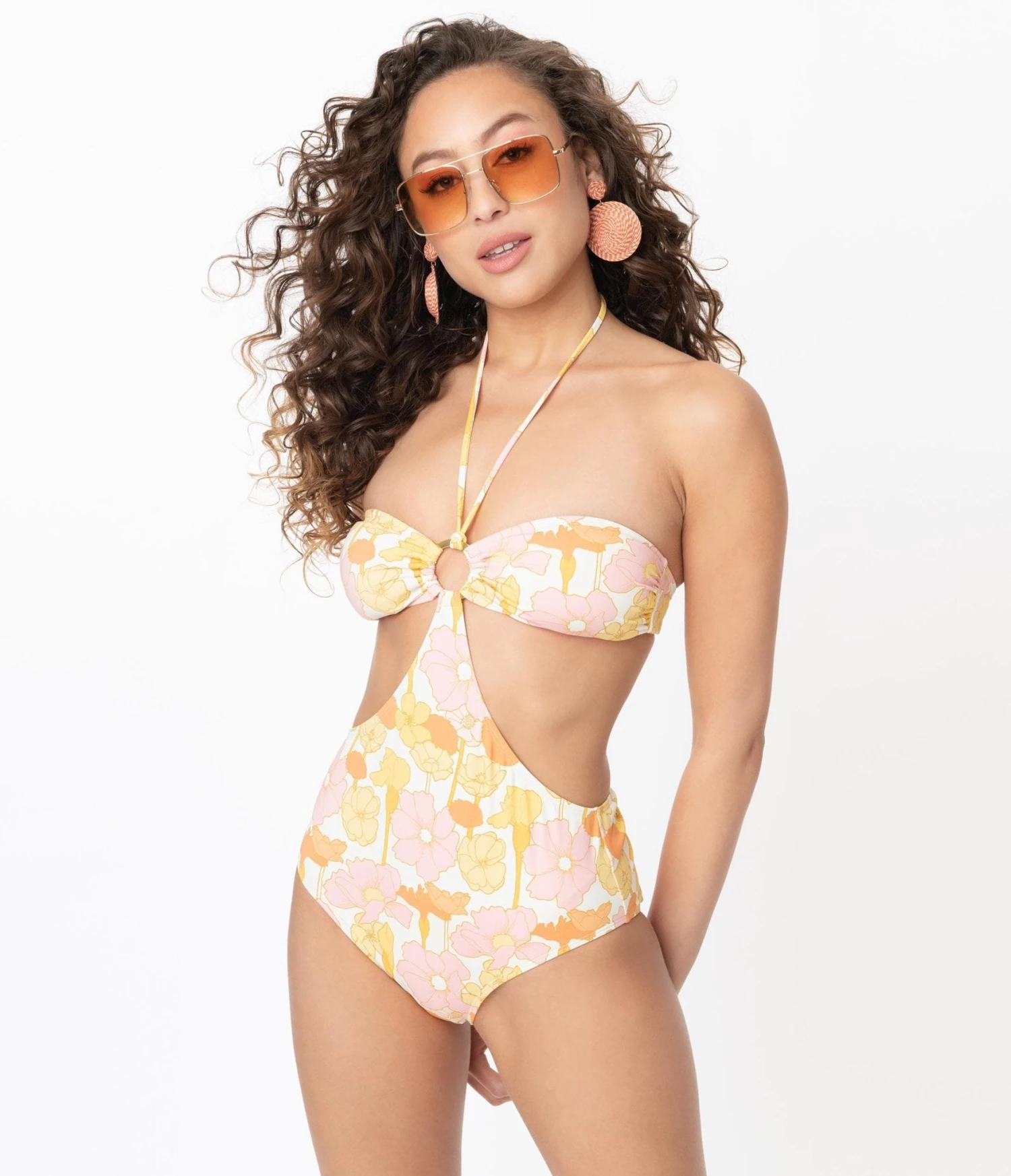 Kingdom & State Retro Pink & Yellow Floral One Piece Swimsuit - Image 5