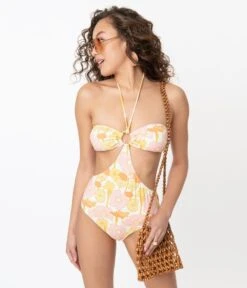 Kingdom & State Retro Pink & Yellow Floral One Piece Swimsuit