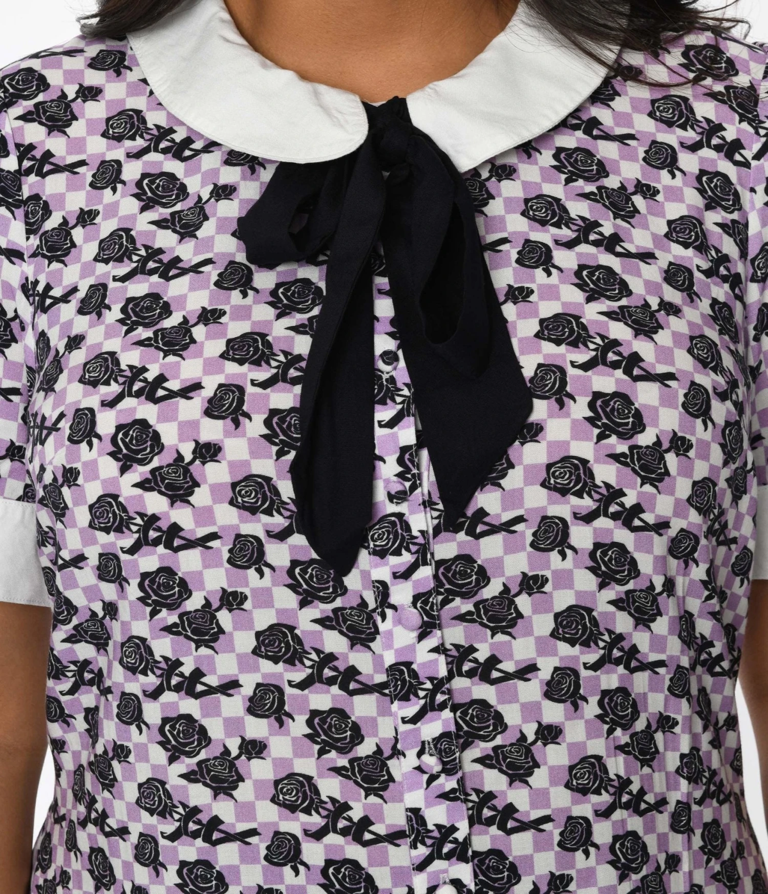 Lavender & White Checkered Rose Shift Dress - Image 2