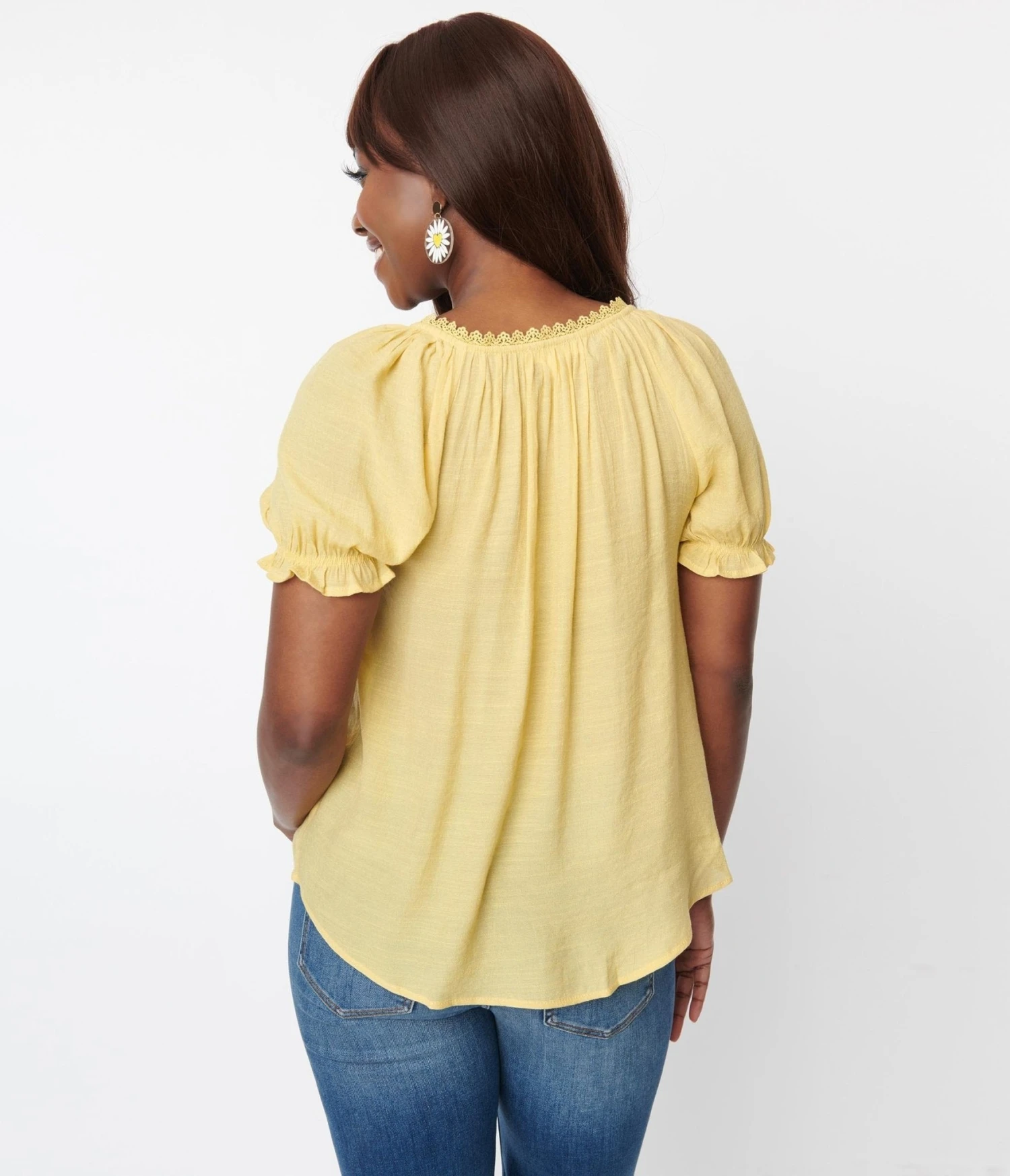 Light Yellow Floral Embroidery Woven Top - Image 2