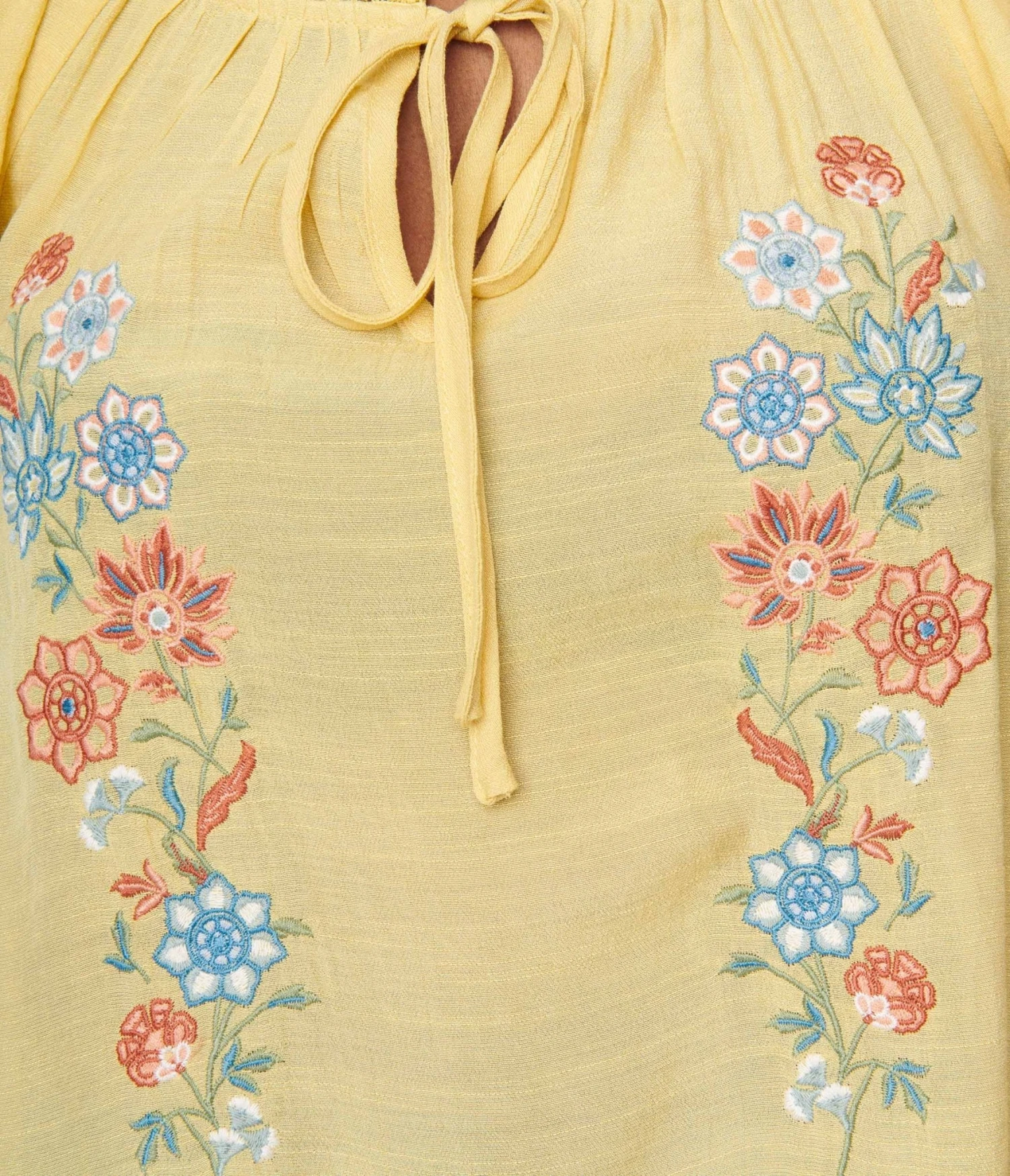 Light Yellow Floral Embroidery Woven Top - Image 3