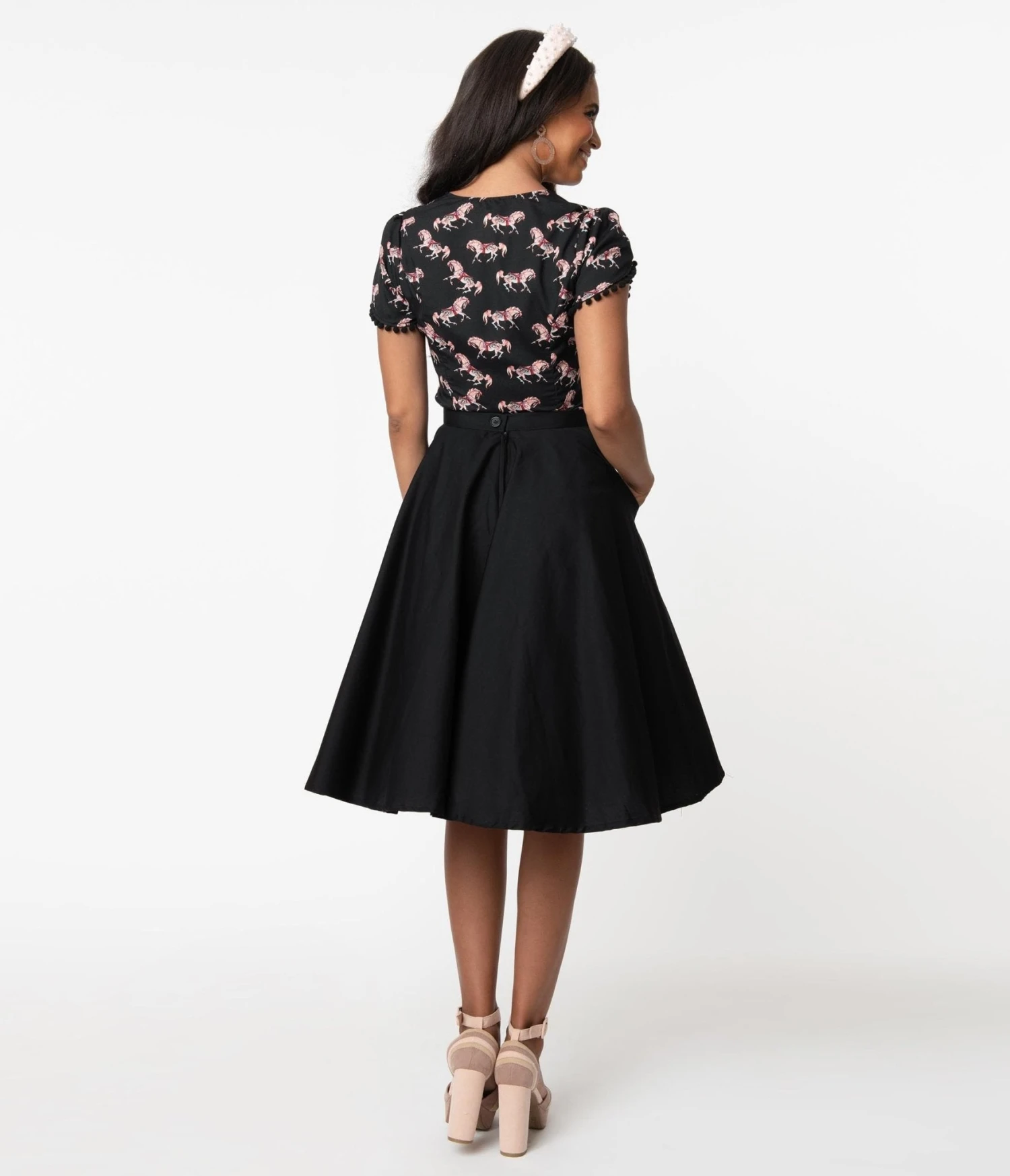 Magnolia Place 1950s Style Black High Waist Swing Skirt - Image 3