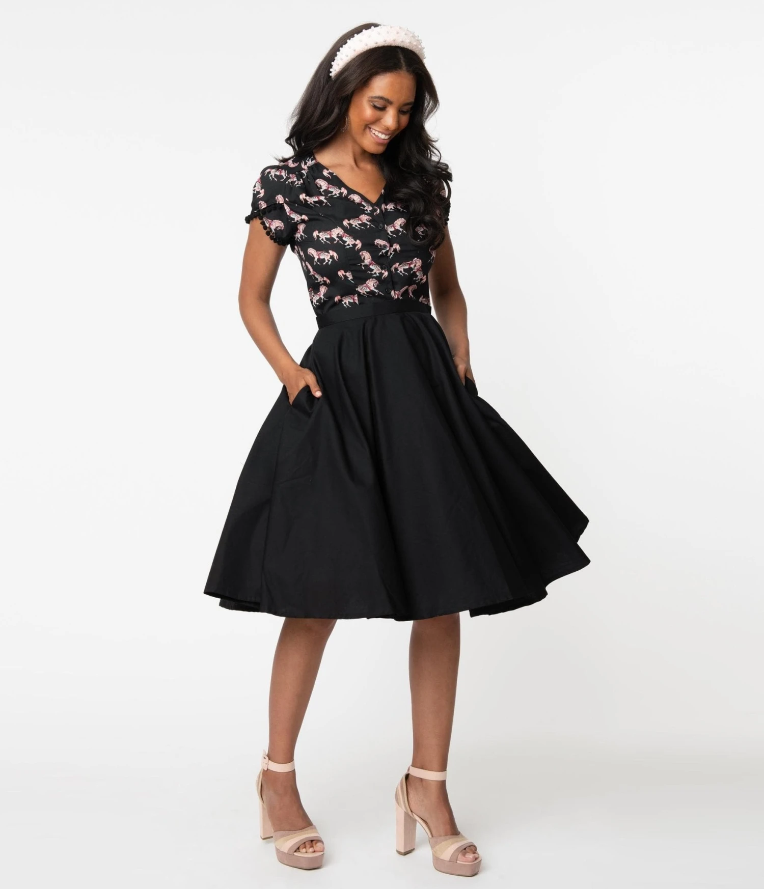 Magnolia Place 1950s Style Black High Waist Swing Skirt - Image 4