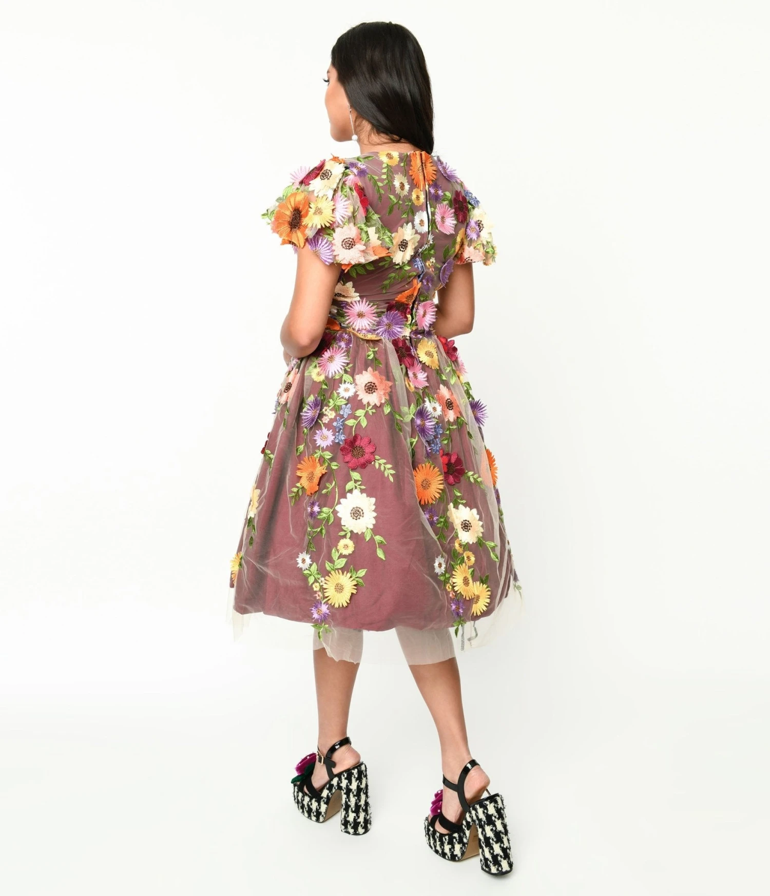 Magnolia Place Burgundy Flower Party Midori Swing Dress - Image 3