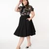 Magnolia Place Plus Size 1950s Style Black High Waist Swing Skirt