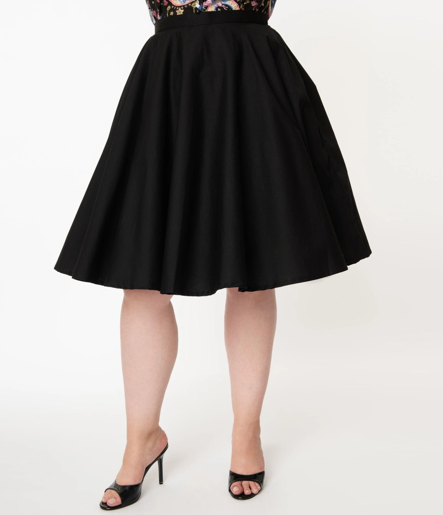 Magnolia Place Plus Size 1950s Style Black High Waist Swing Skirt - Image 2