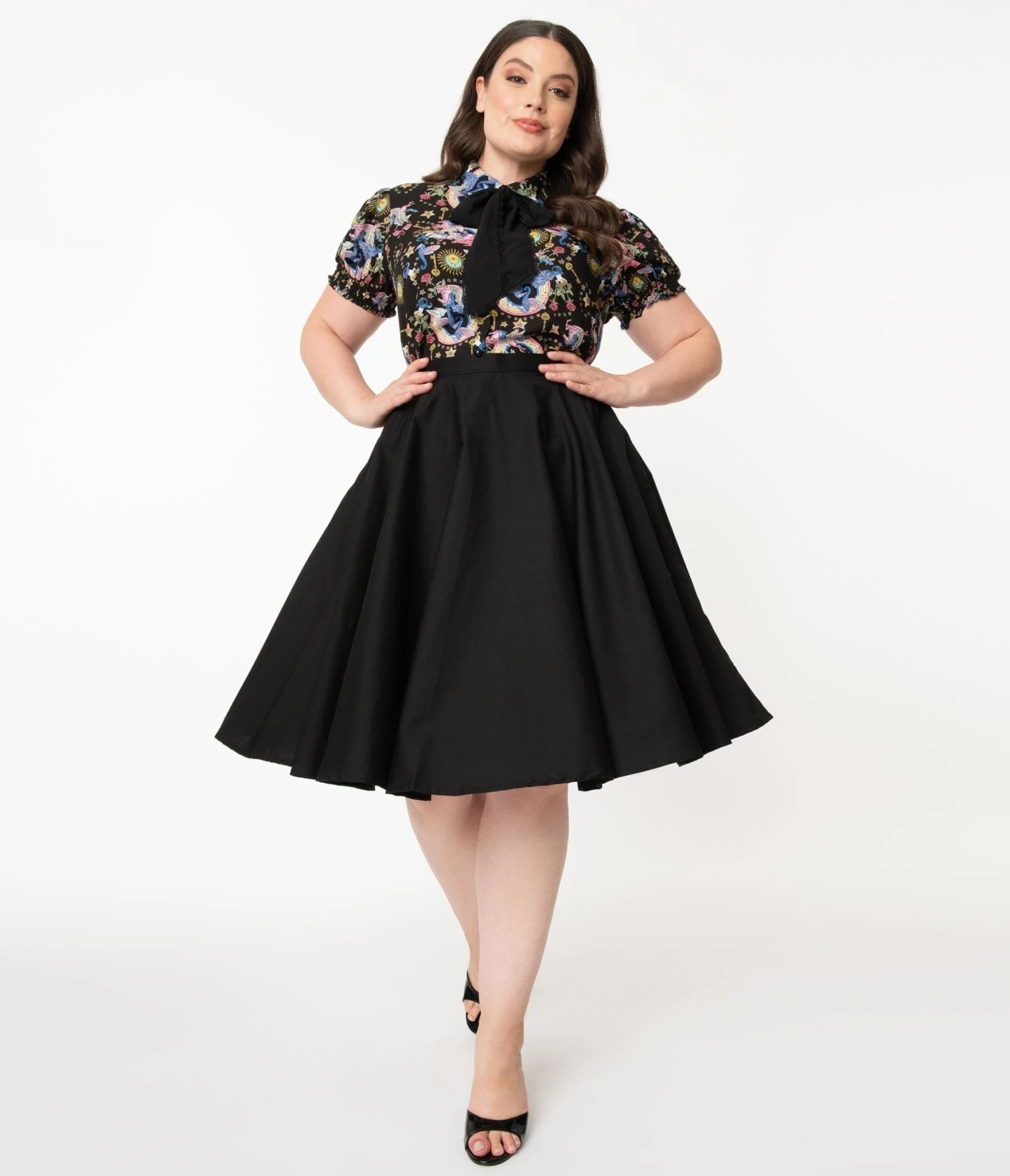 Magnolia Place Plus Size 1950s Style Black High Waist Swing Skirt - Image 5