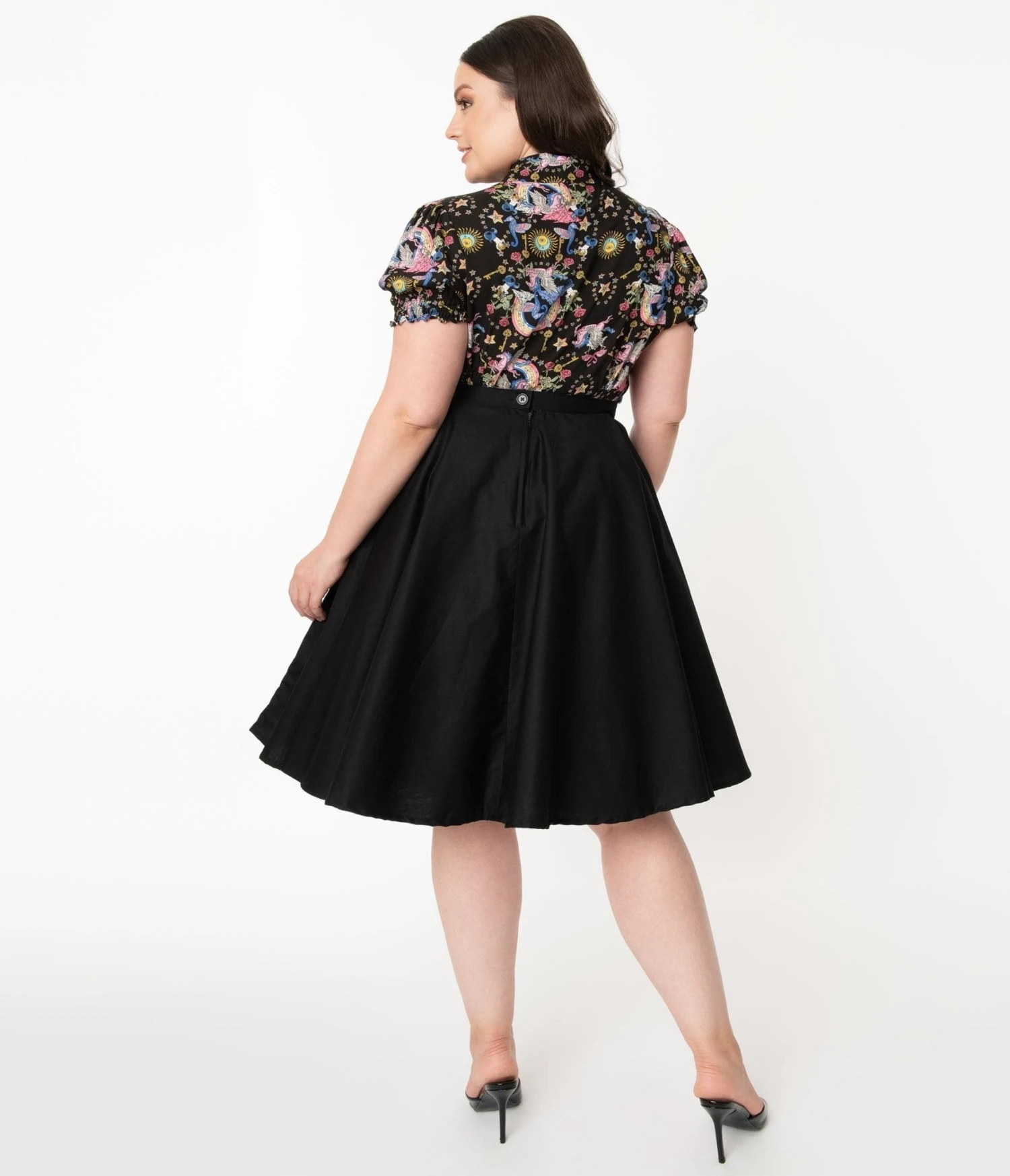 Magnolia Place Plus Size 1950s Style Black High Waist Swing Skirt - Image 3