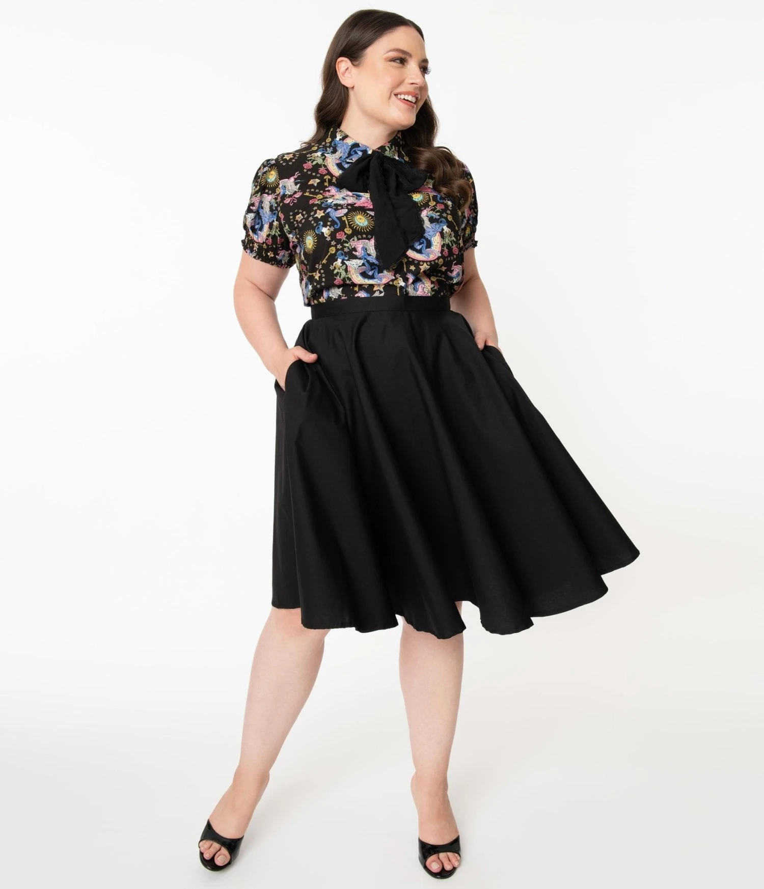 Magnolia Place Plus Size 1950s Style Black High Waist Swing Skirt - Image 4