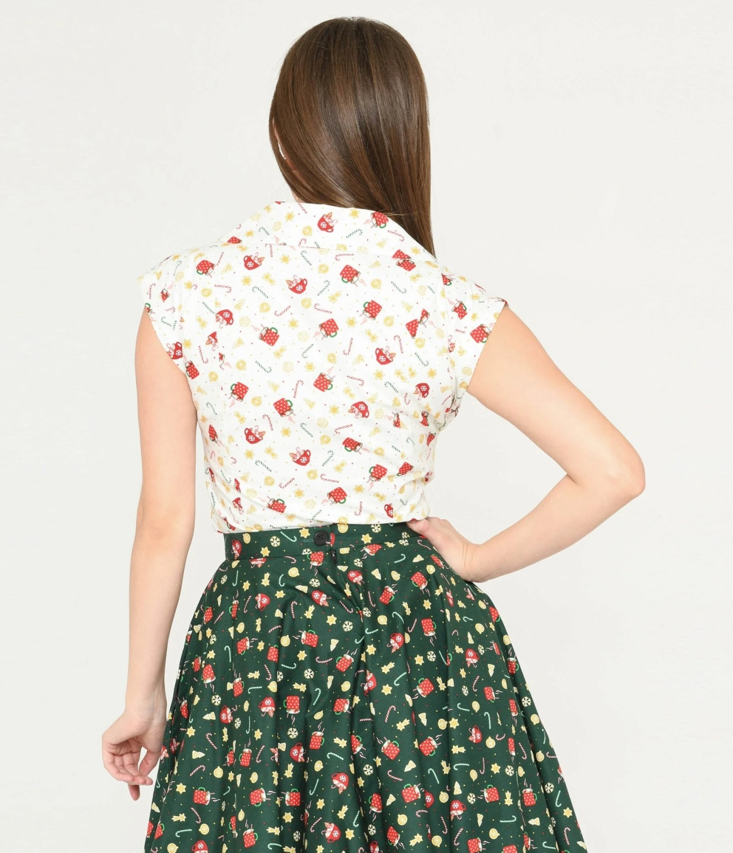 Magnolia Place White & Holiday Print Tamara Blouse - Image 3