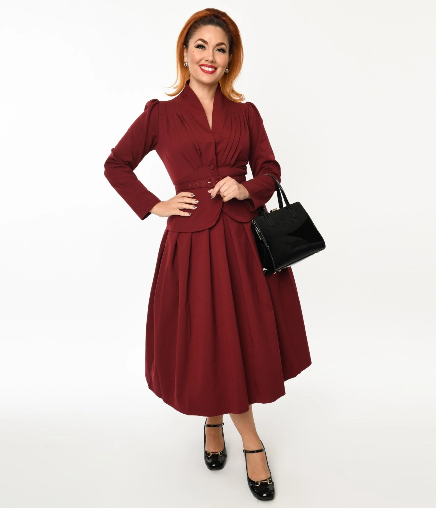 Maroon Jemima Two Piece Jacket & Midi Skirt Set