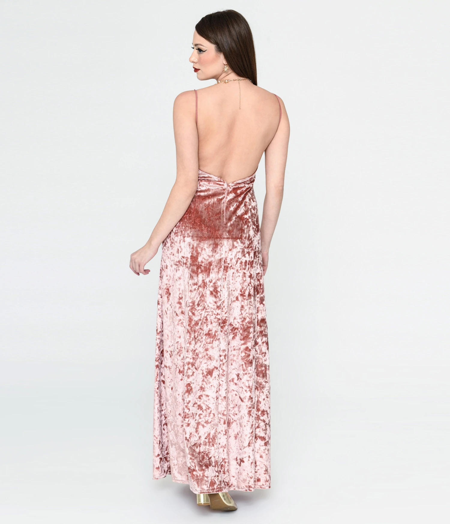 Mauve Crushed Velvet Maxi Dress - Image 3