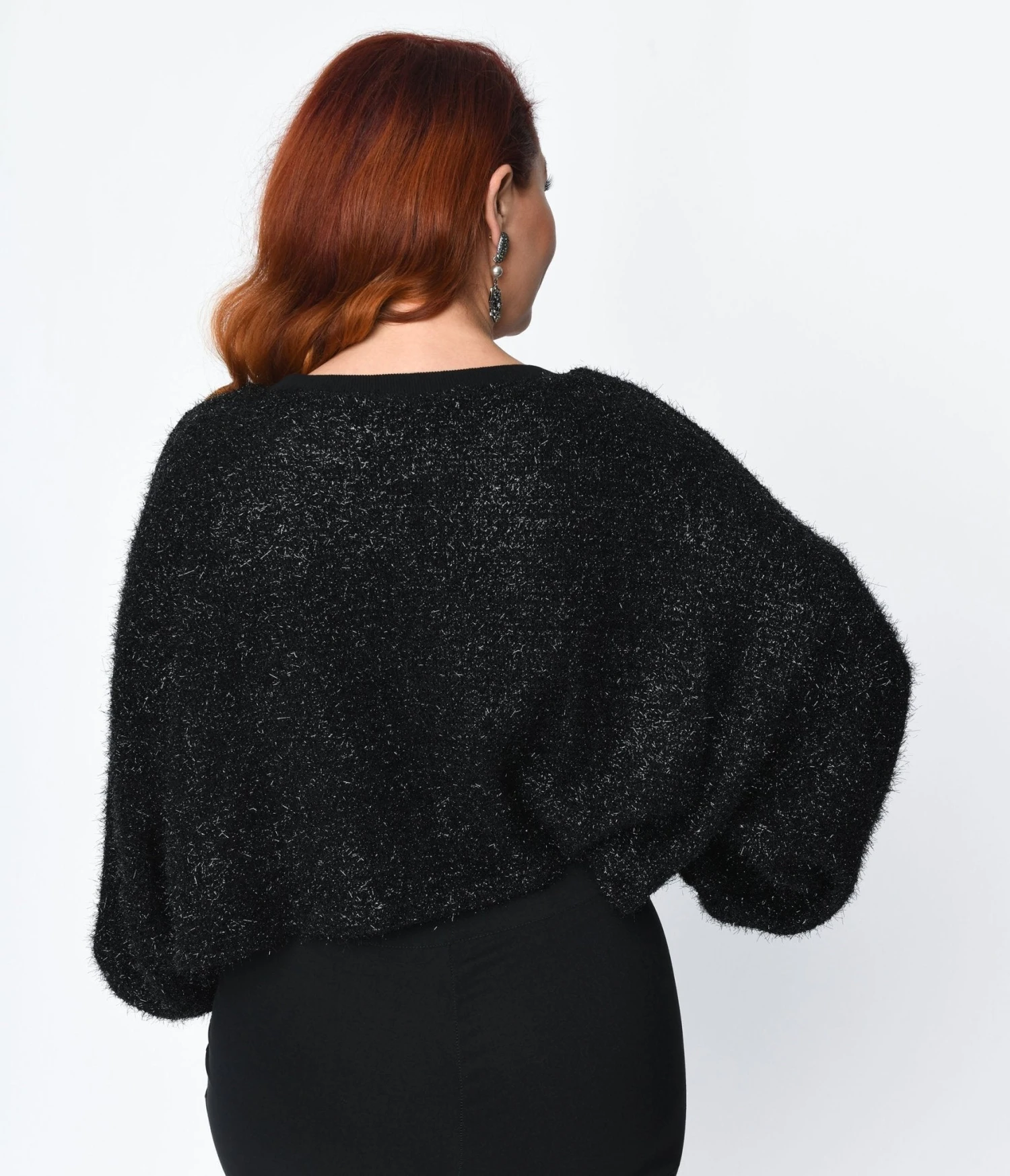 Metallic Black Spooky Patch Oversized Crop Knit Sweater - Image 2