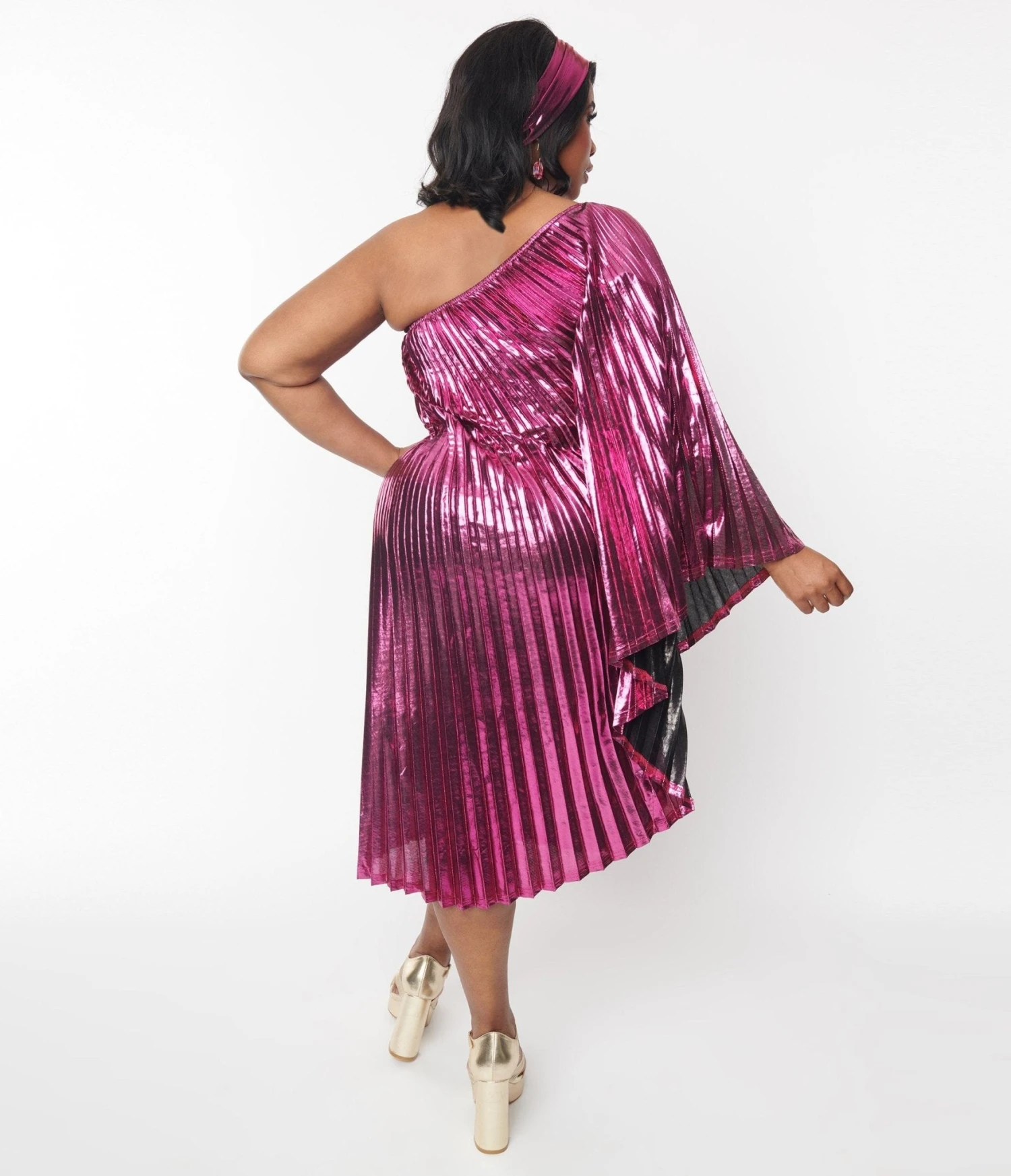 Metallic Magenta Pleated Caftan - Image 3