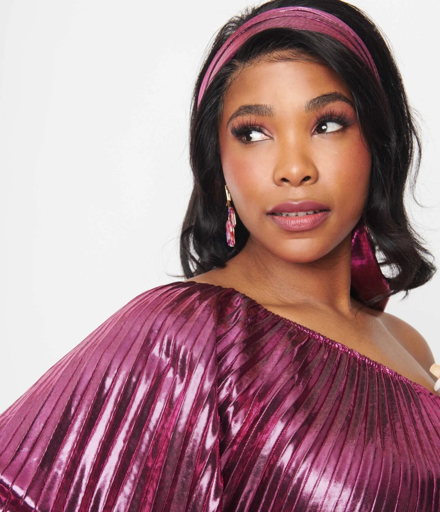 Metallic Magenta Pleated Caftan - Image 2