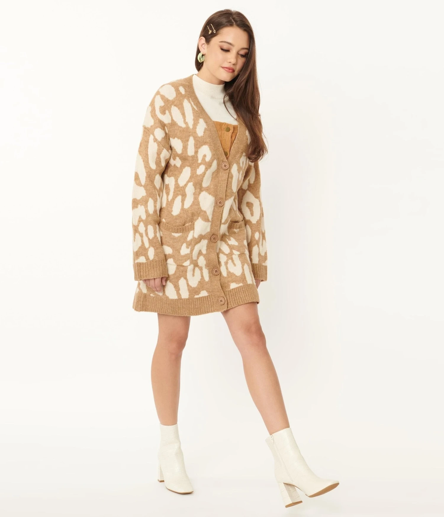 Mocha Leopard Print Long Cardigan - Image 3