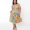 Multicolor Brush Stroke Florals Midi Dress