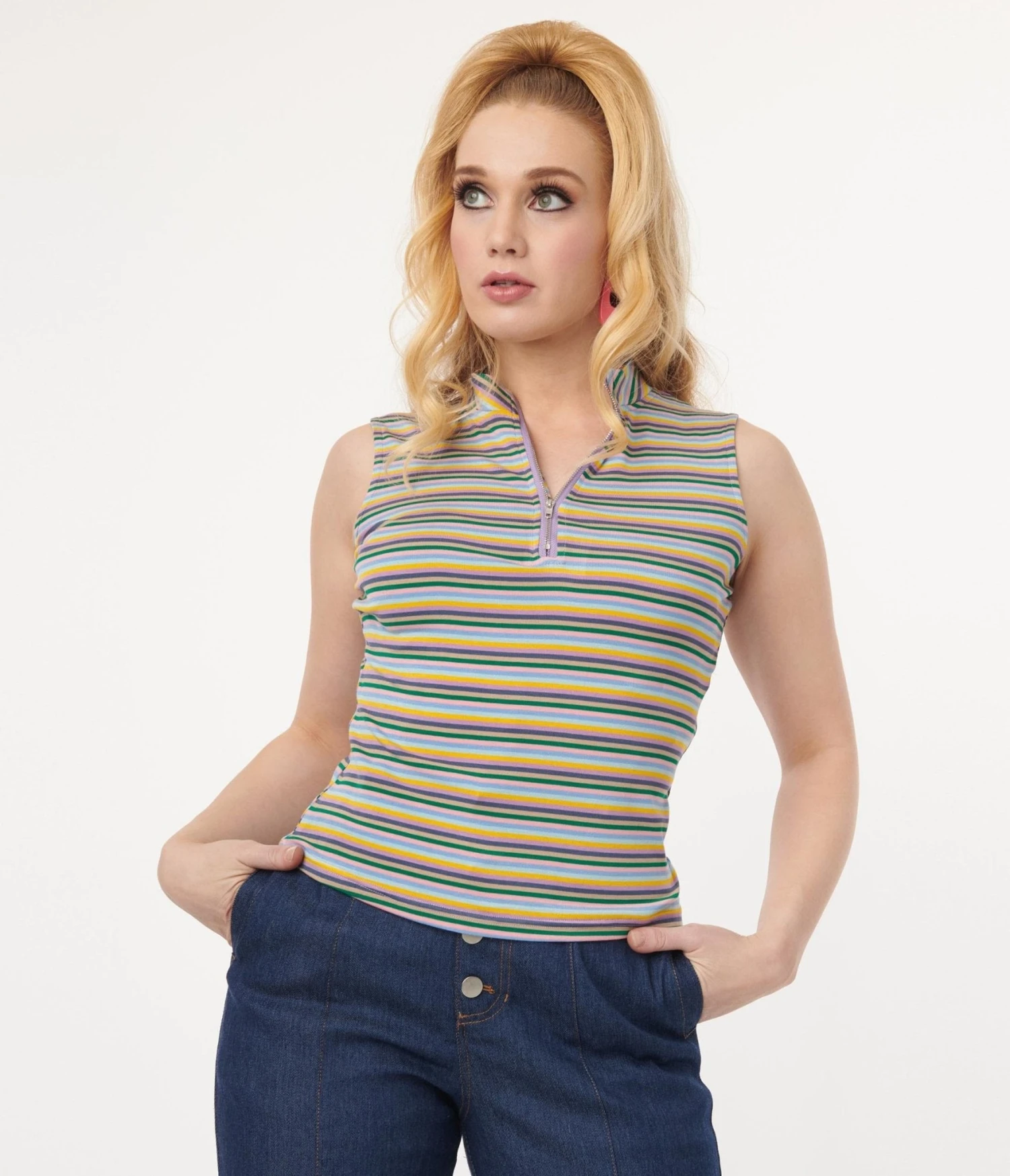Multicolor Striped Zip Up Peace Top - Image 5