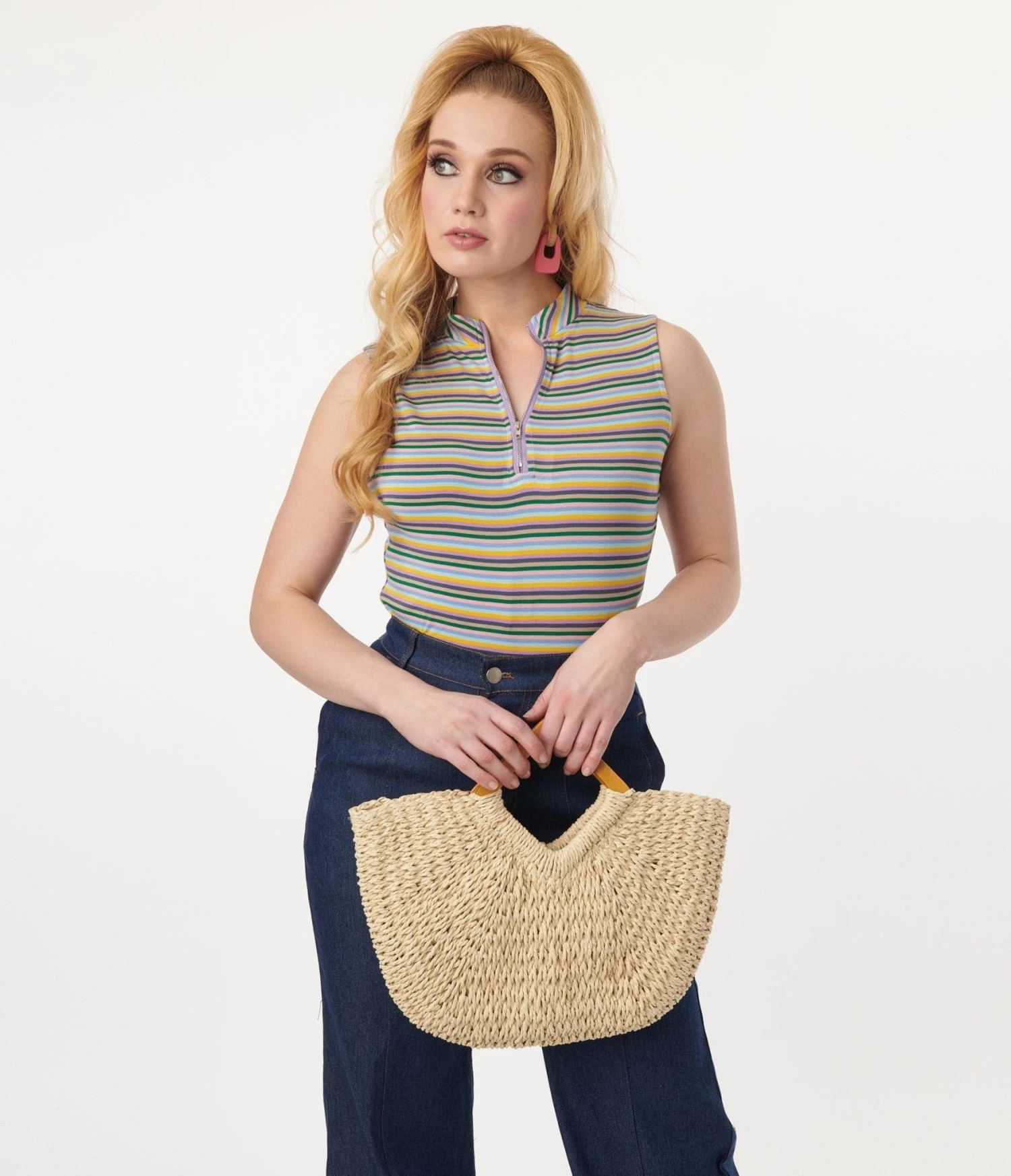 Multicolor Striped Zip Up Peace Top - Image 4