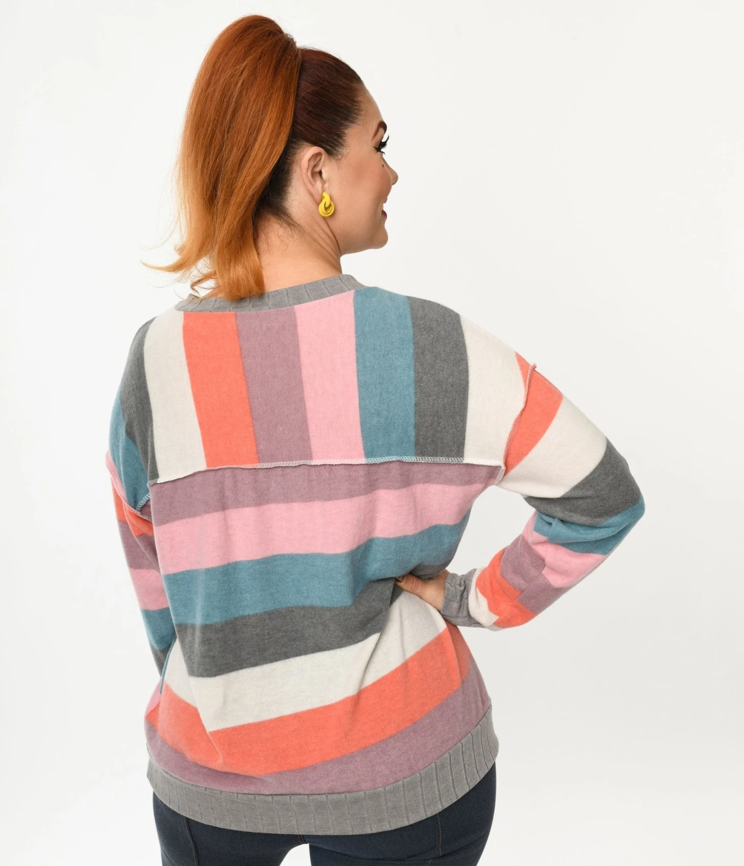 Muted Multicolor Striped Hacci Knit Sweater - Image 3