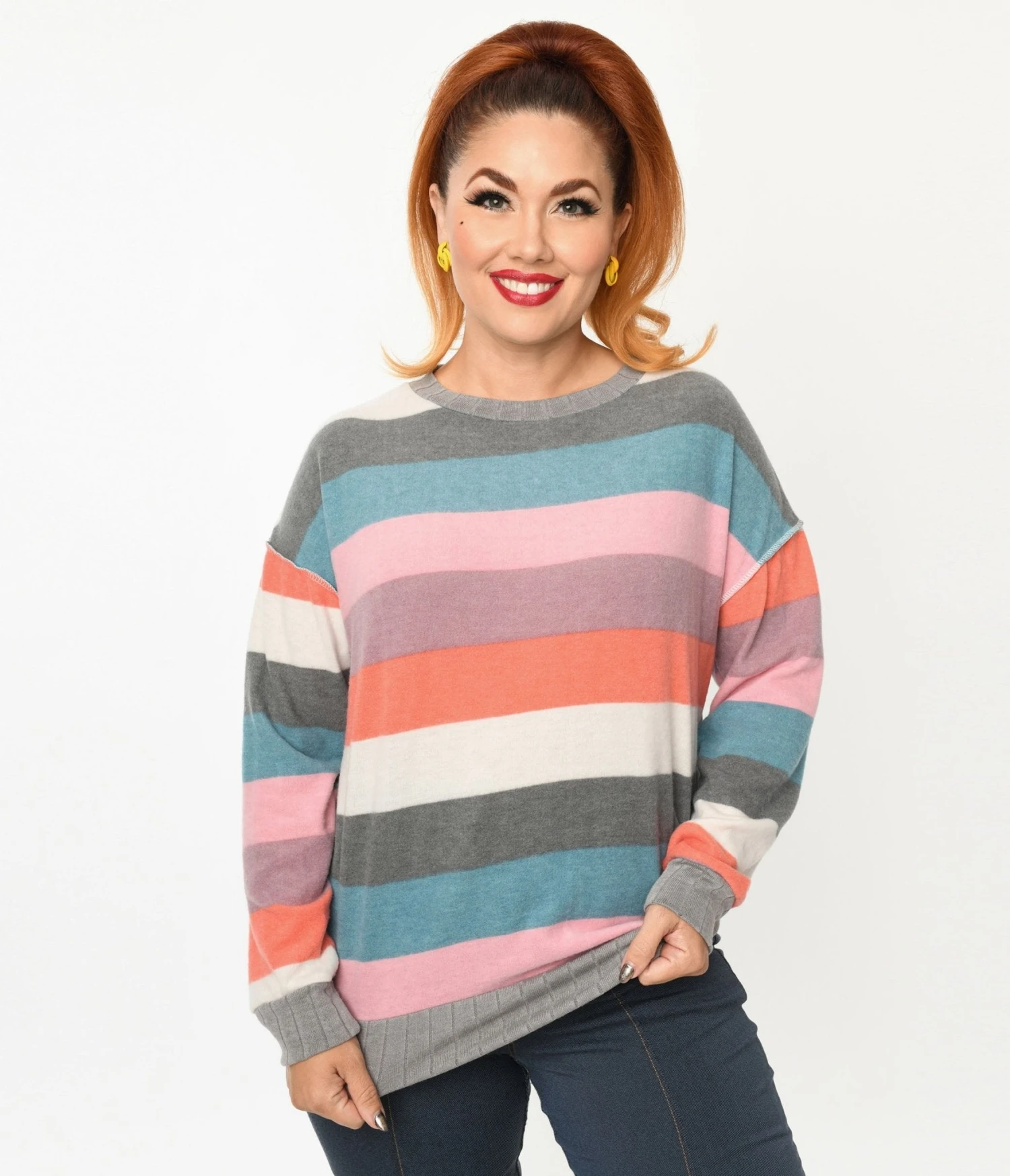 Muted Multicolor Striped Hacci Knit Sweater - Image 2
