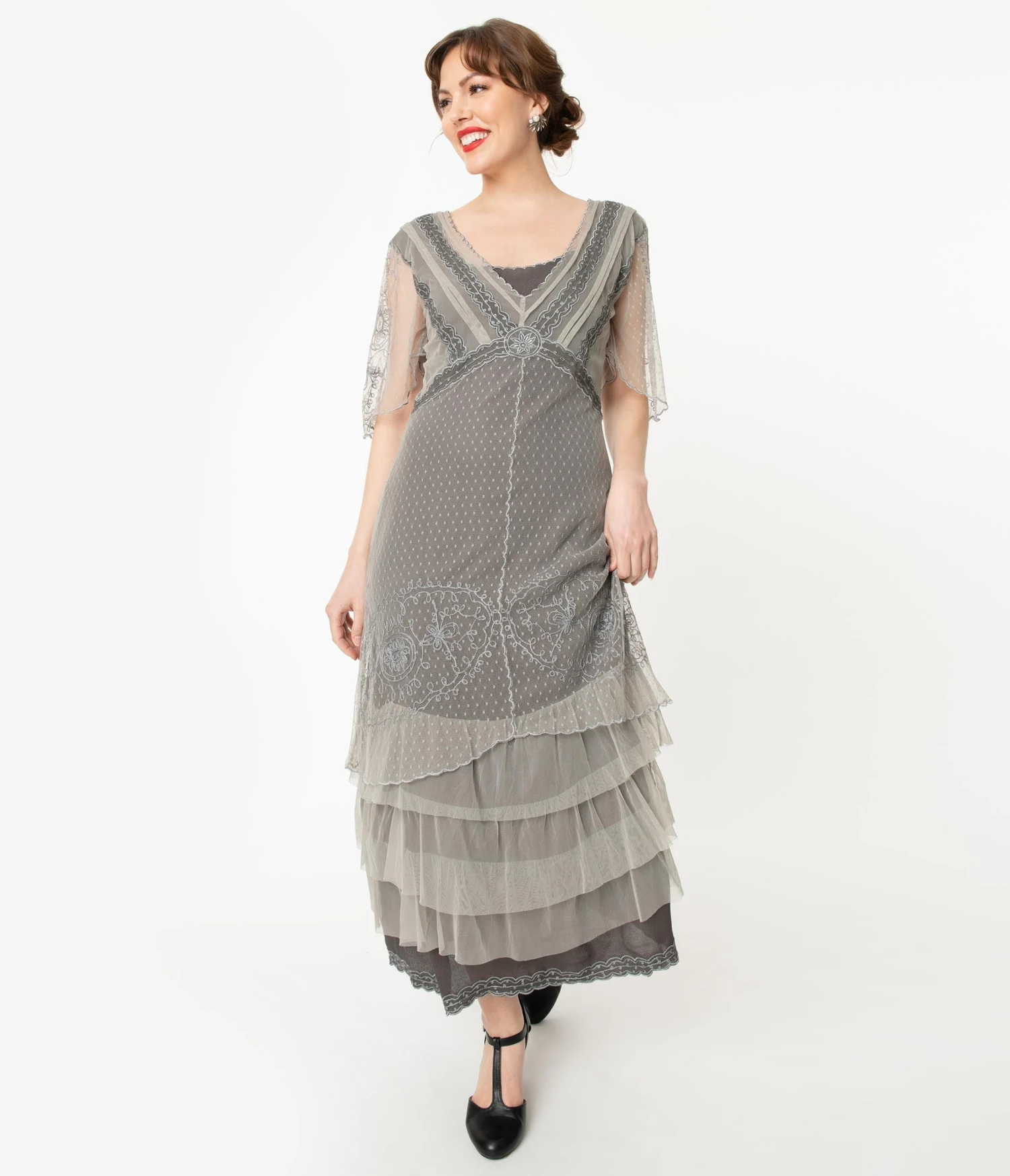 Nataya Vintage Style Alluring Slate Downton Abbey Edwardian Dress - Image 5