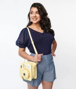 Navy Clip Dot Puff Sleeve Top