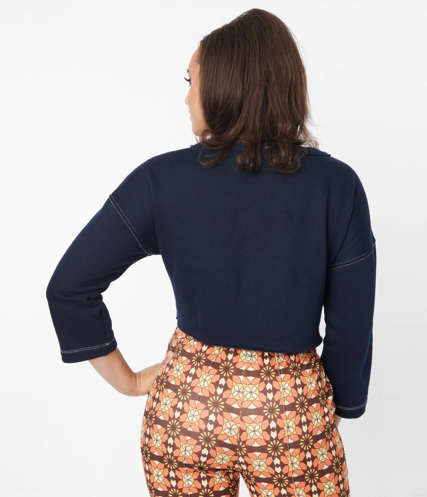 Navy Floral Button Cropped Petunia Cardigan - Image 2