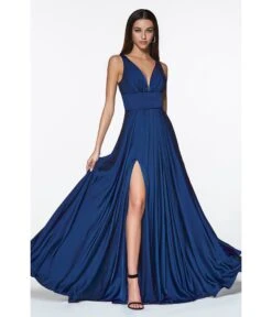 Cinderella Divine Navy Glamour Satin A-Line Bridesmaid Dress