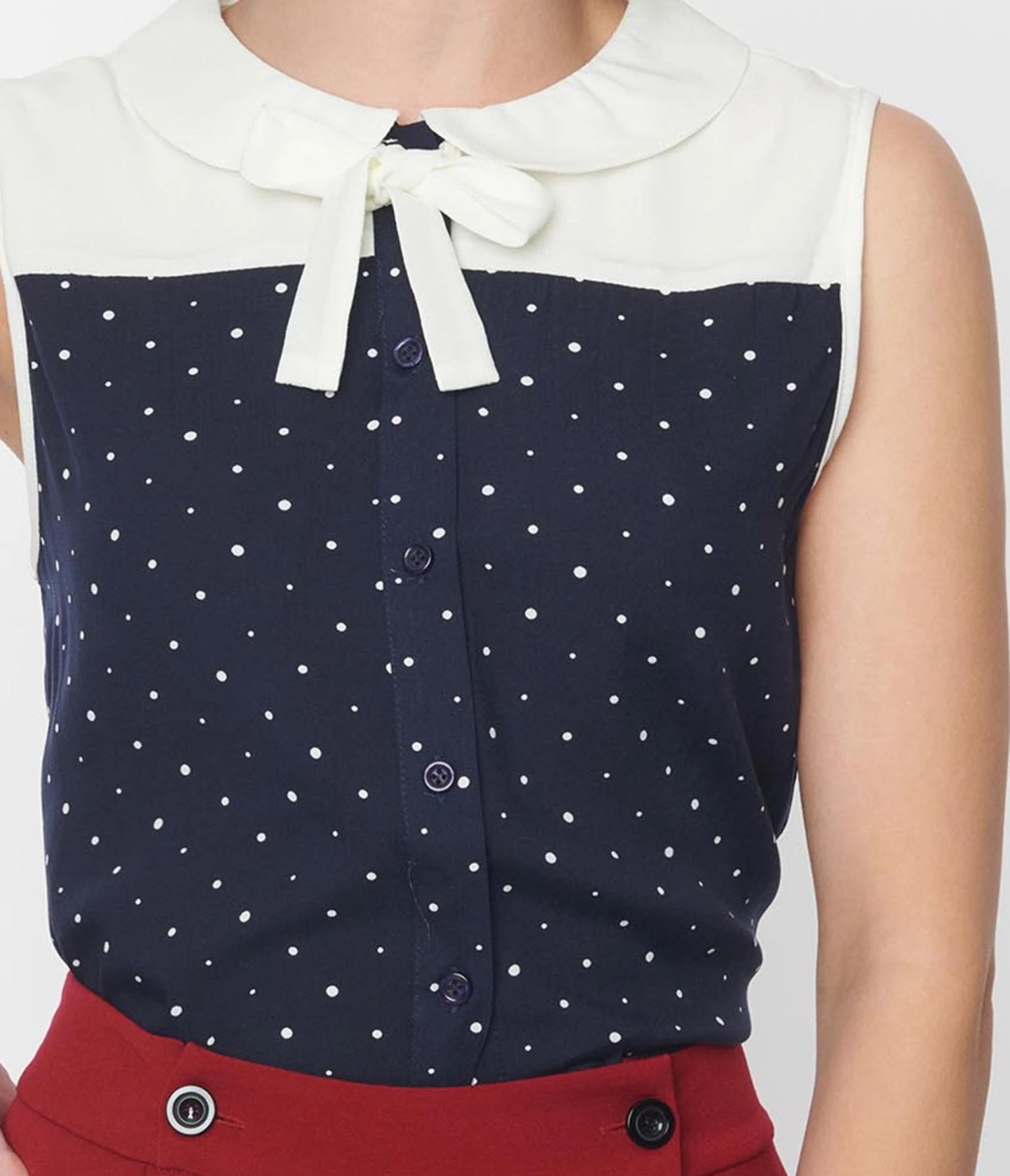 Navy & Ivory Pin Dot Bow Top - Image 3
