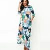 Navy & Multicolor Floral Knit Maxi Dress