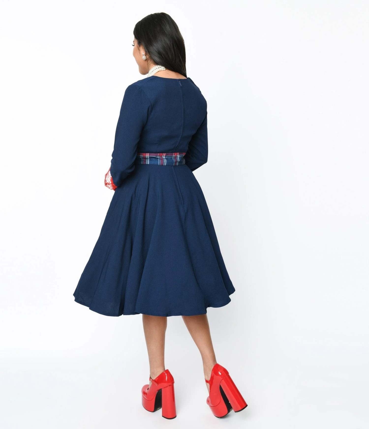 Navy & Plaid Contrast Lynette Swing Dress - Image 3